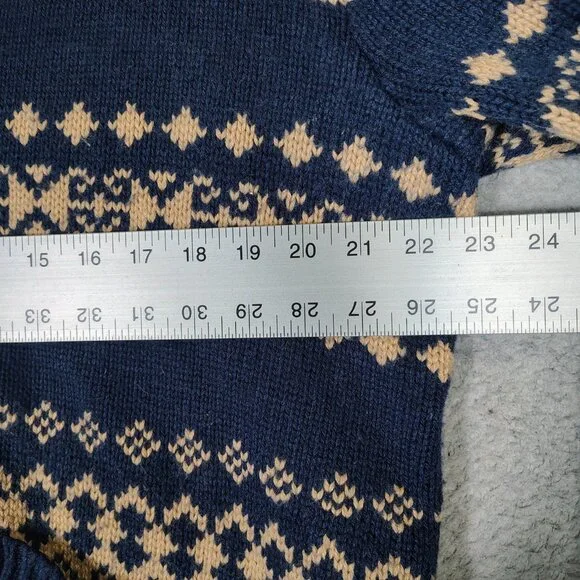 J.Crew Cardigan Sweater Mens Large Navy Beaige Fair Isle Wool Blend Button Front - Picture 11 of 11